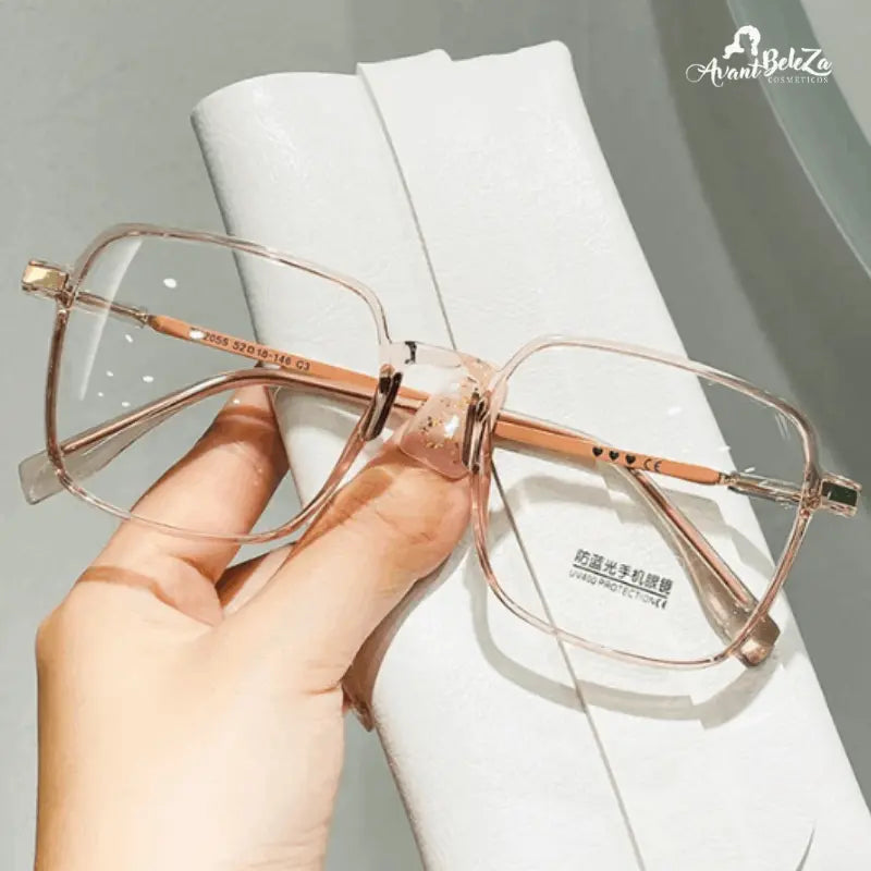 Óculos Anti Luz Azul Quadrados Leves em Metal Transparente