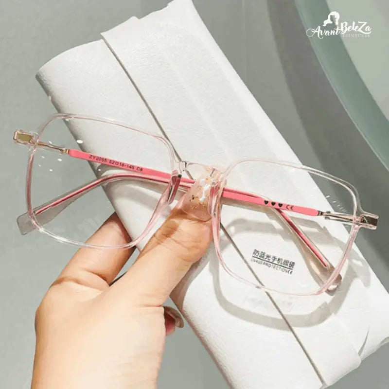 Óculos Anti Luz Azul Quadrados Leves em Metal Transparente