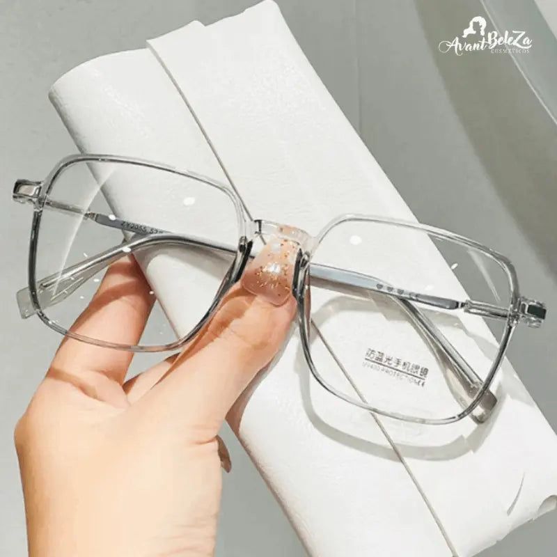 Óculos Anti Luz Azul Quadrados Leves em Metal Transparente