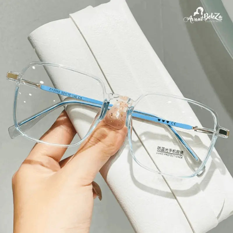 Óculos Anti Luz Azul Quadrados Leves em Metal Transparente