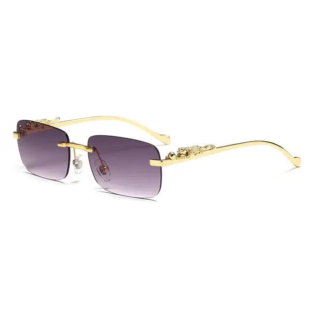 Óculos de Sol Sem Aro Vintage com Detalhe Leopard Head - Estilo Retangular e Sem Moldura, Nova Moda Unissex