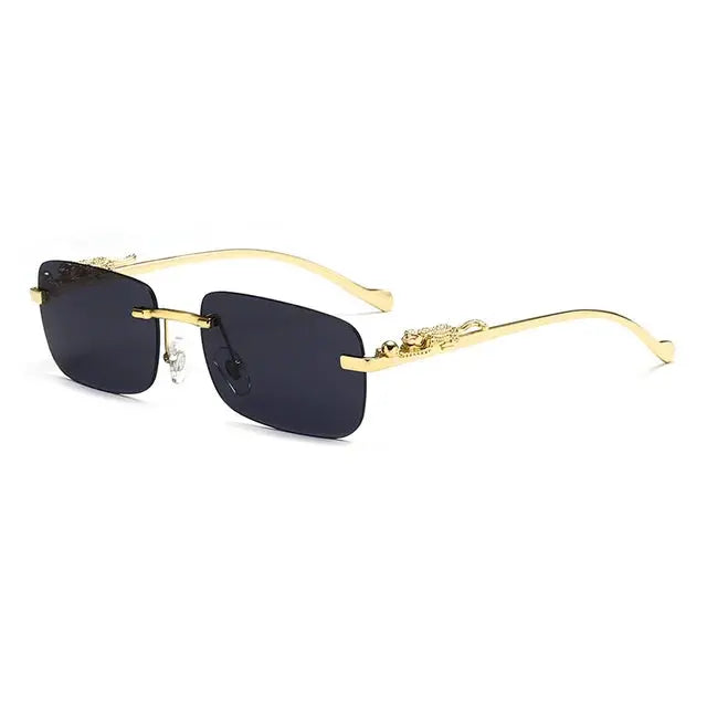 Óculos de Sol Sem Aro Vintage com Detalhe Leopard Head - Estilo Retangular e Sem Moldura, Nova Moda Unissex