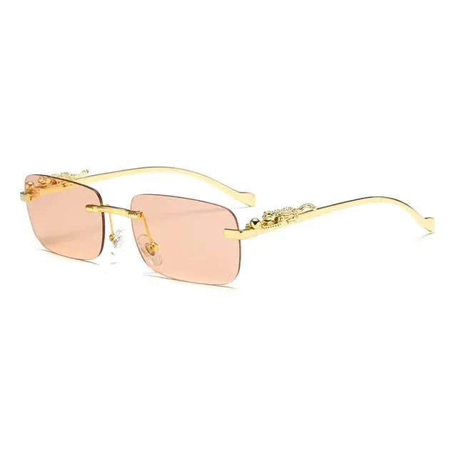 Óculos de Sol Sem Aro Vintage com Detalhe Leopard Head - Estilo Retangular e Sem Moldura, Nova Moda Unissex
