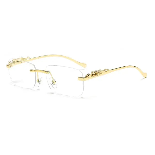 Óculos de Sol Sem Aro Vintage com Detalhe Leopard Head - Estilo Retangular e Sem Moldura, Nova Moda Unissex